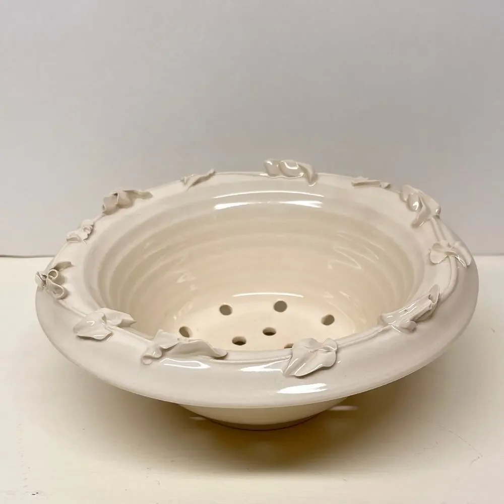 Hand Turned Pottery Berry Colander Strainer Bowl Kitchen